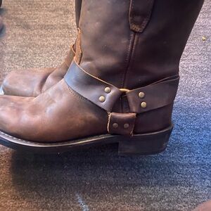 Men's Brown Leather Harness Boots with Studded Strap